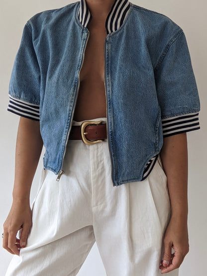 90s Cropped Denim & Stripe Jacket
