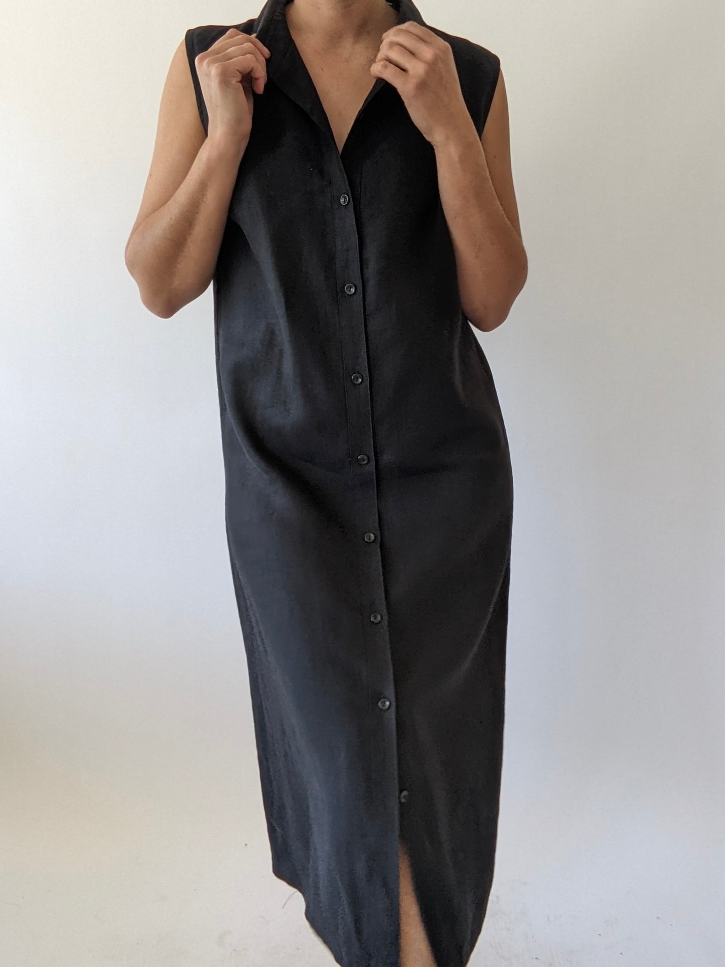 Vintage Onyx Sleeveless Linen Dress