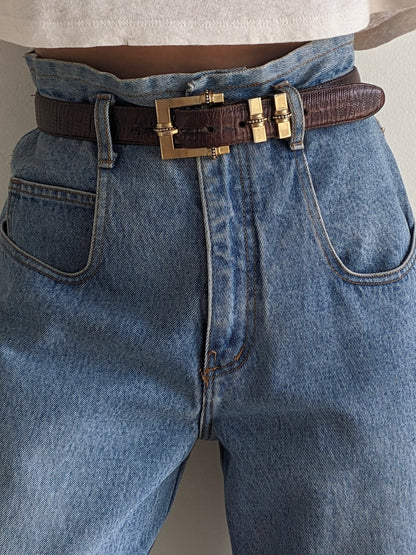 Vintage Tobacco Reptile-Embossed Leather Belt