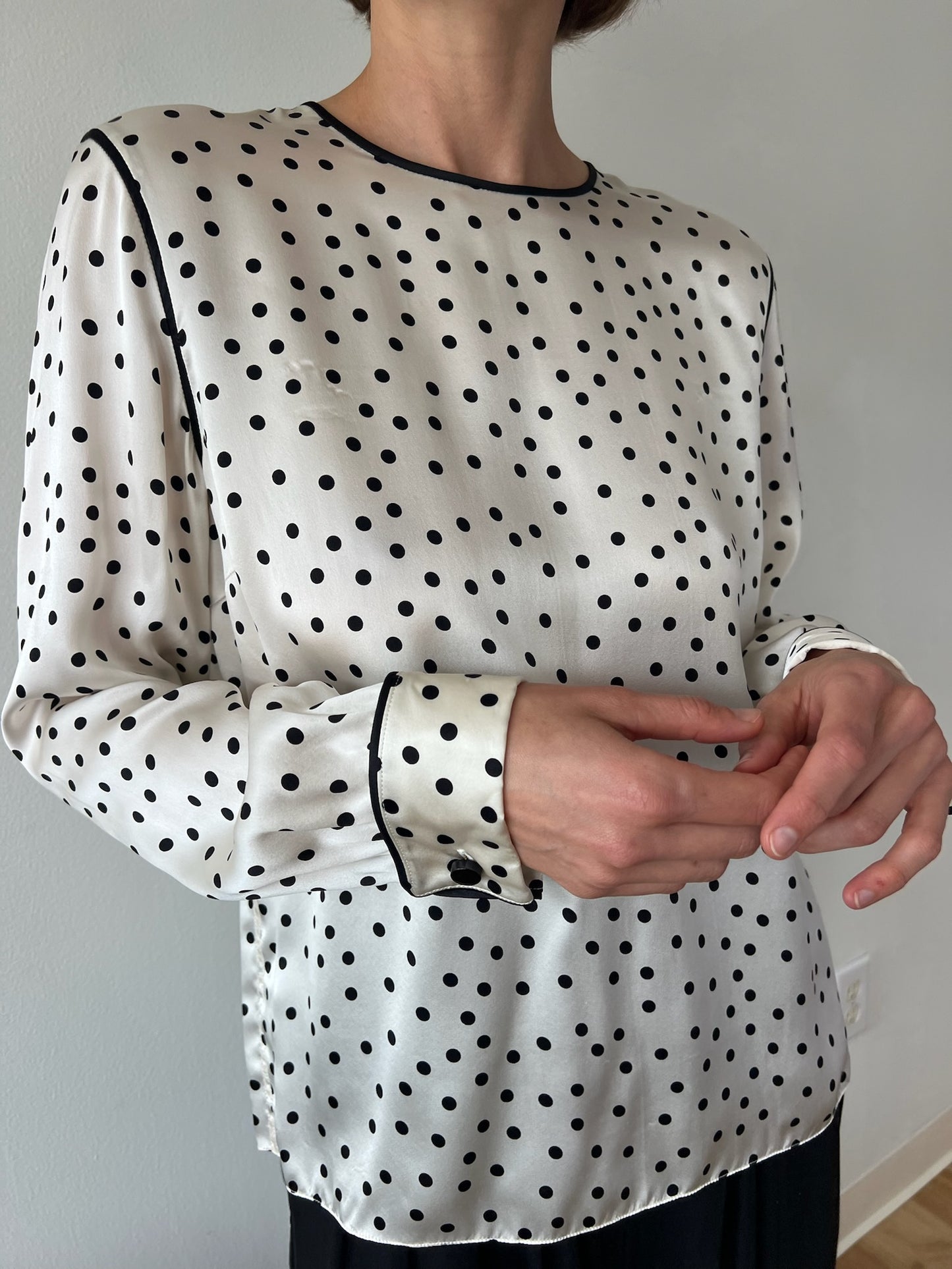 Vintage Polka Dot Silk Charmeuse Blouse