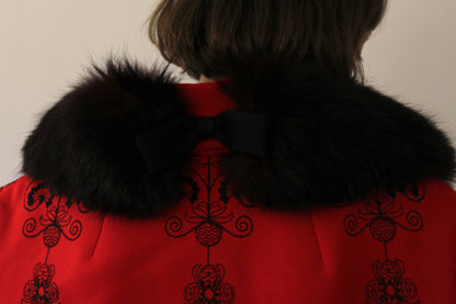 Incredible Vintage Crimson Embroidered Fur-Collar Jacket