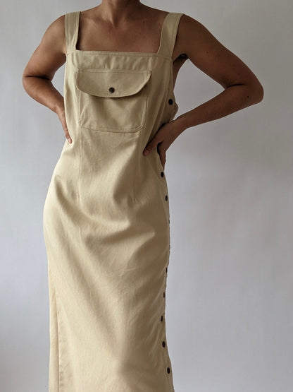 Rare Vintage Woven Cotton Snap Button Maxi Dress