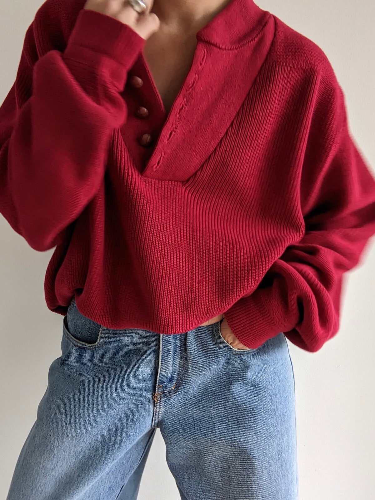 Vintage Cranberry Cotton Henley