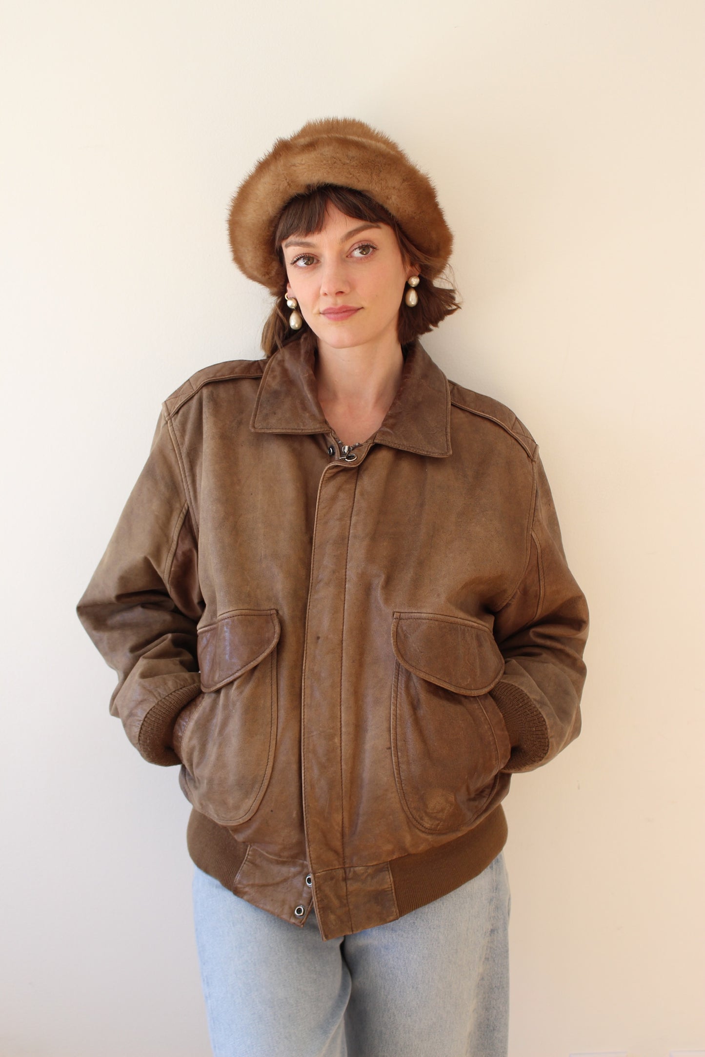 Vintage Faded Cappuccino Leather Bomber