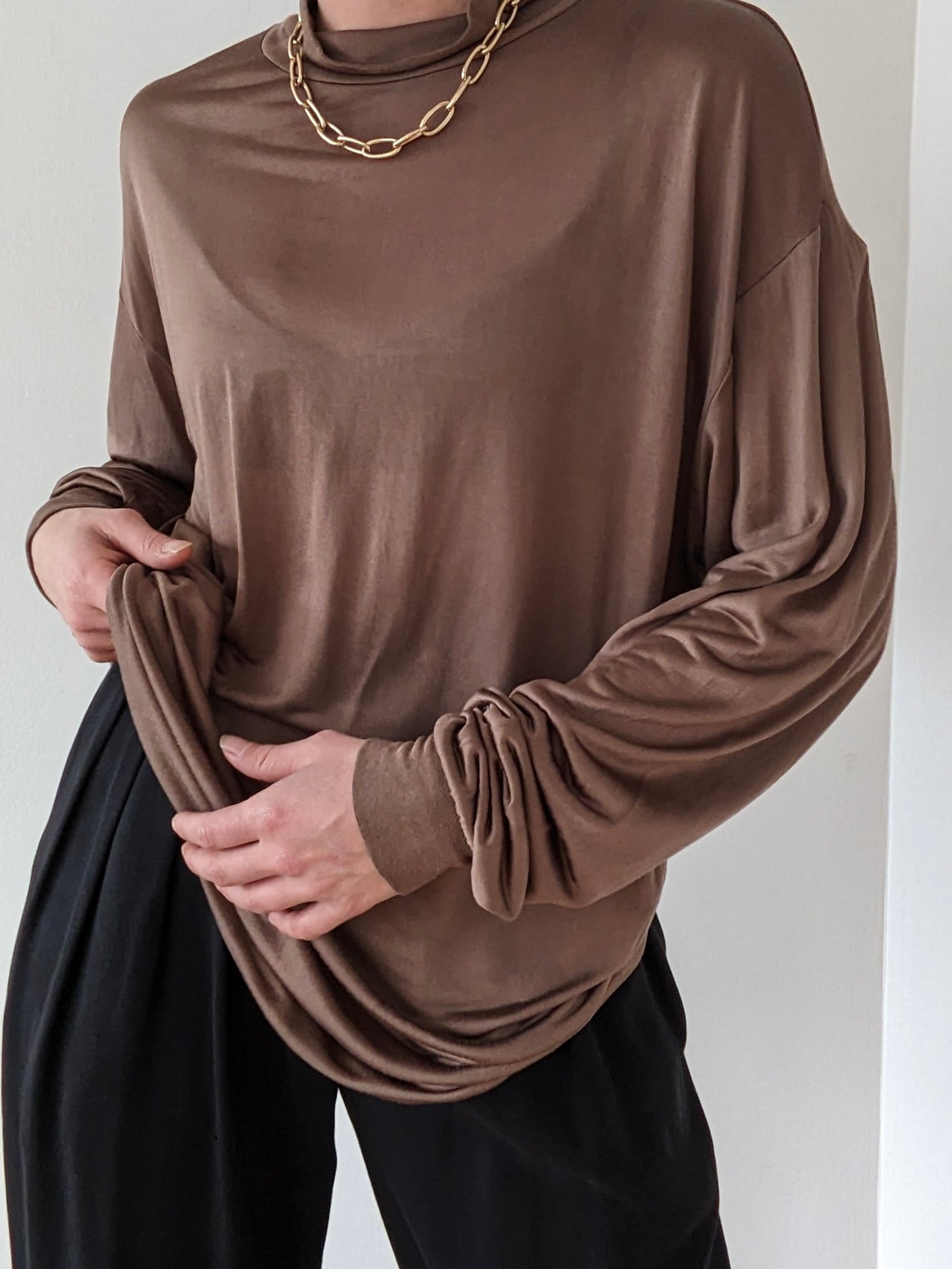 Vintage Mocha Sheer Silk Mock Neck