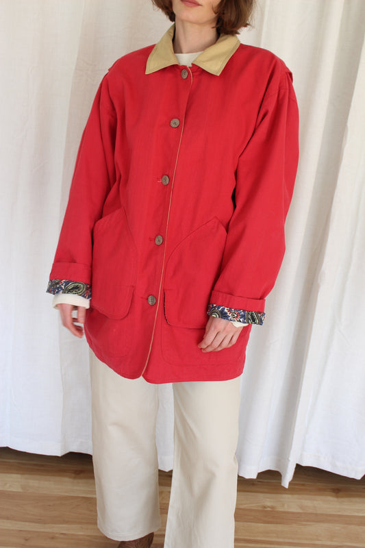 Vintage Candy Red Cotton Chore Coat