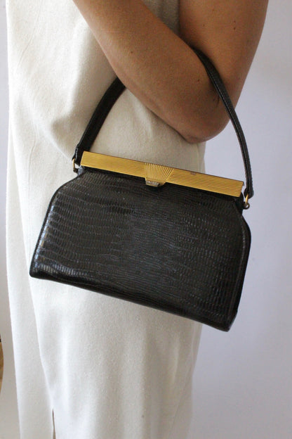 Vintage Onyx Embossed Leather Handbag