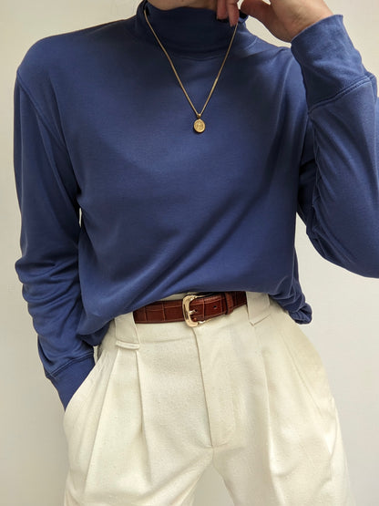 Vintage Periwinkle Thin Silk Mock Neck