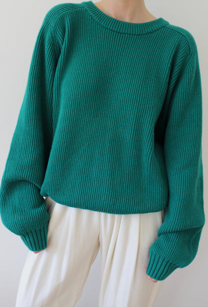 Vintage Evergreen Ribbed Cotton Sweater