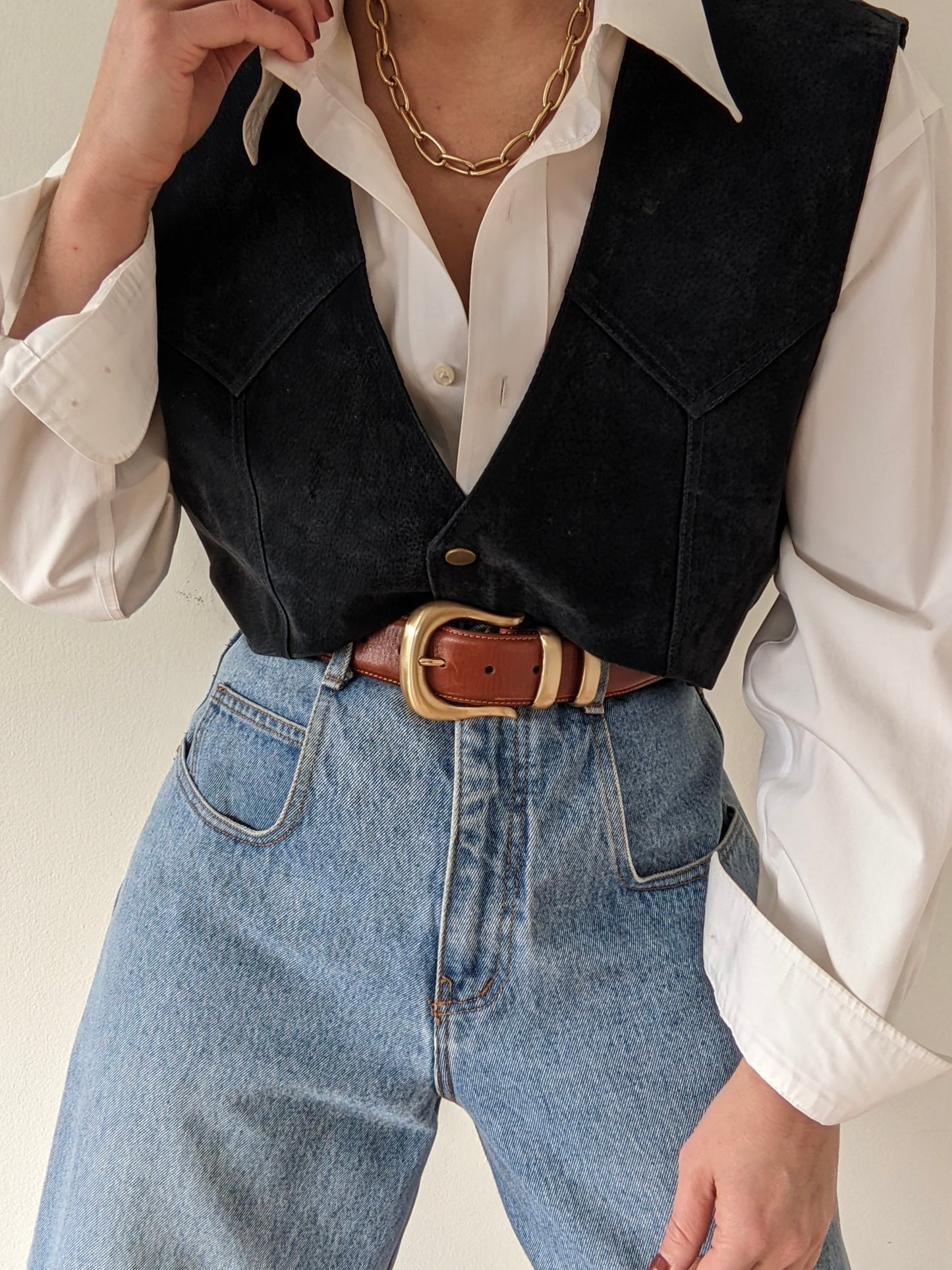 Vintage Midnight Suede Snap Vest