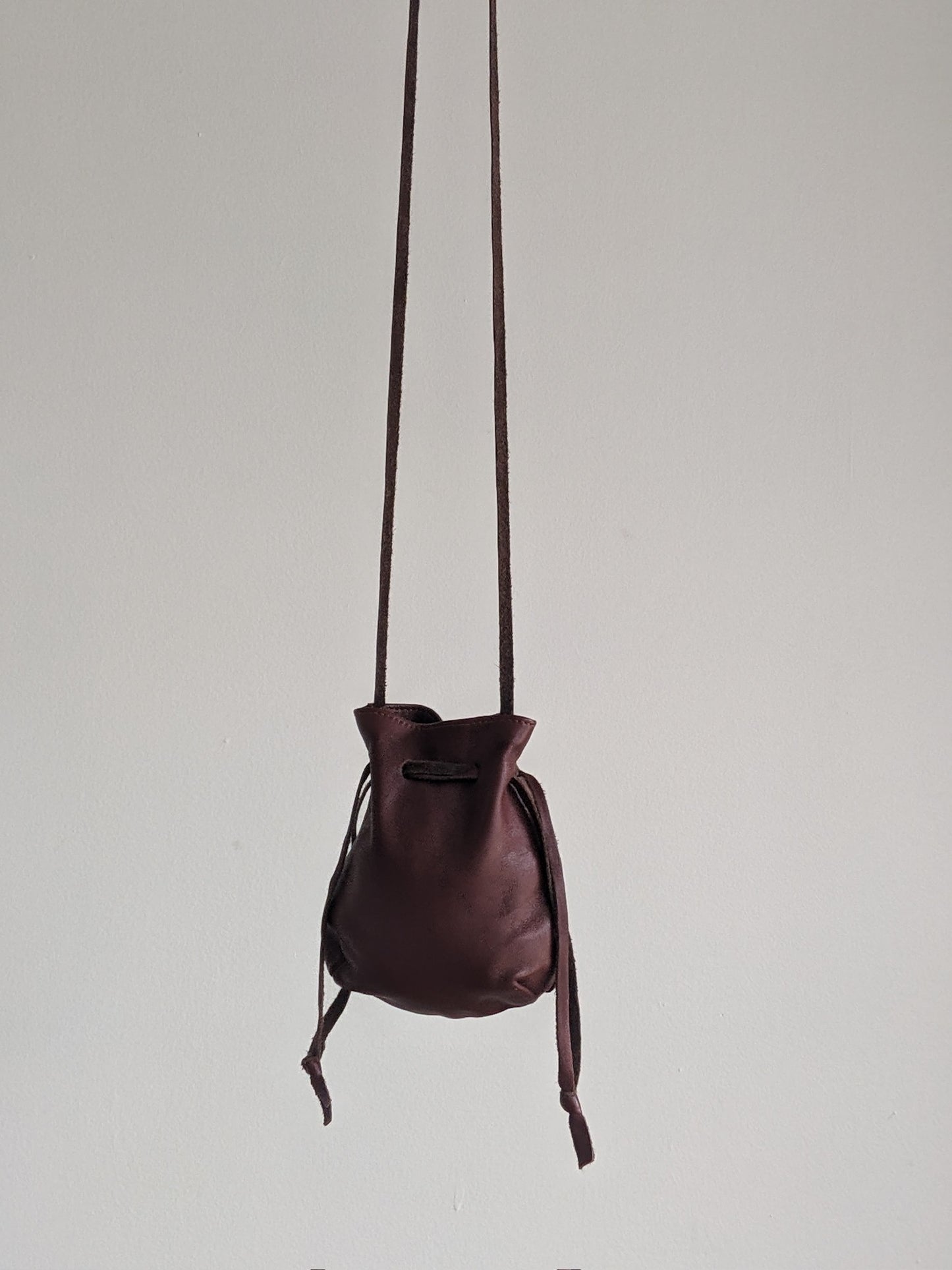 Vintage Petite Drawstring Leather Pouch Bag