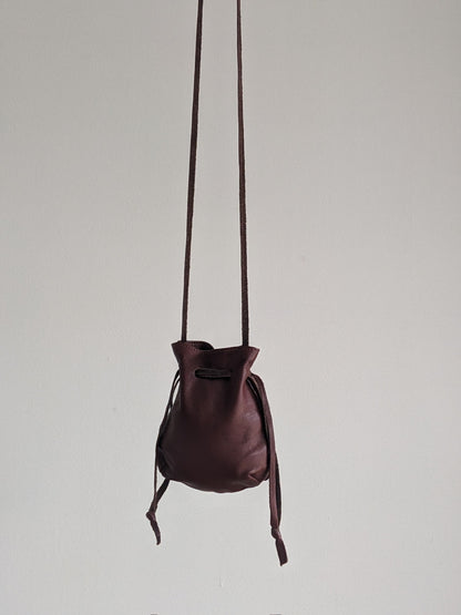 Vintage Petite Drawstring Leather Pouch Bag