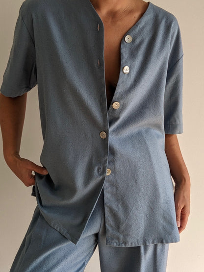 Vintage Sky Blue Raw Silk Pant Set