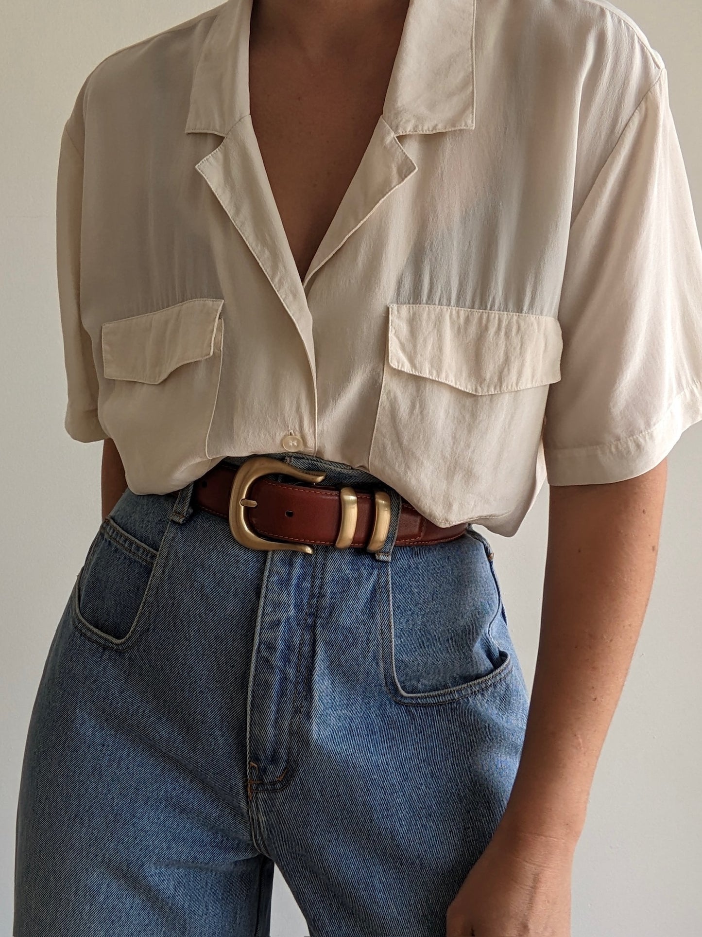 Vintage Cream Silk Pocket Blouse