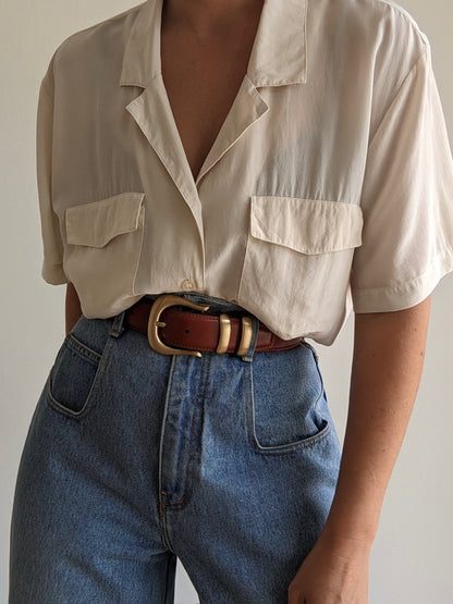 Vintage Cream Silk Pocket Blouse