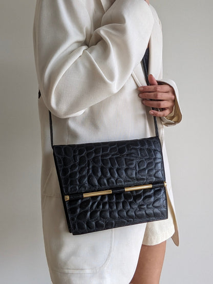 Vintage Caviar Croc-Embossed Leather Purse