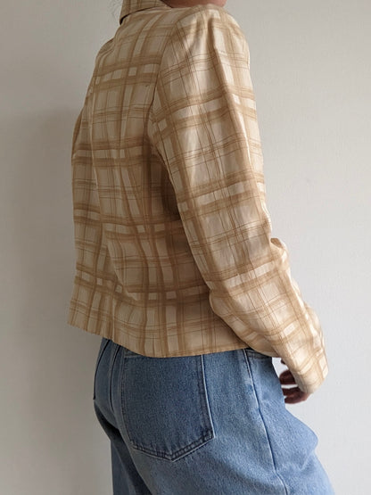Vintage Sand Plaid Silk Cropped Jacket