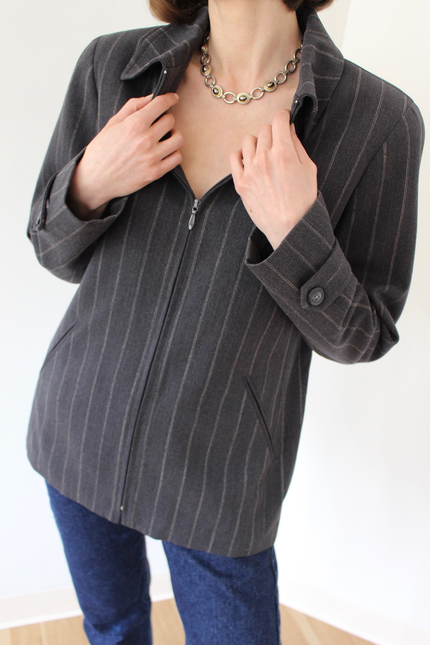 Vintage Graphite Pinstriped Wool Jacket