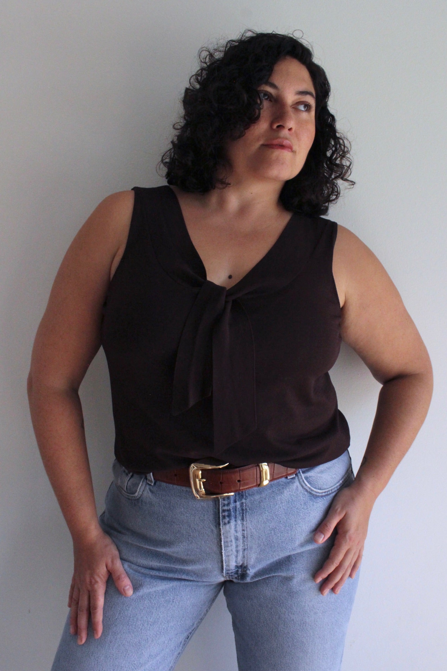 Vintage Cocoa Sleeveless Tie Knit Top – NA NIN