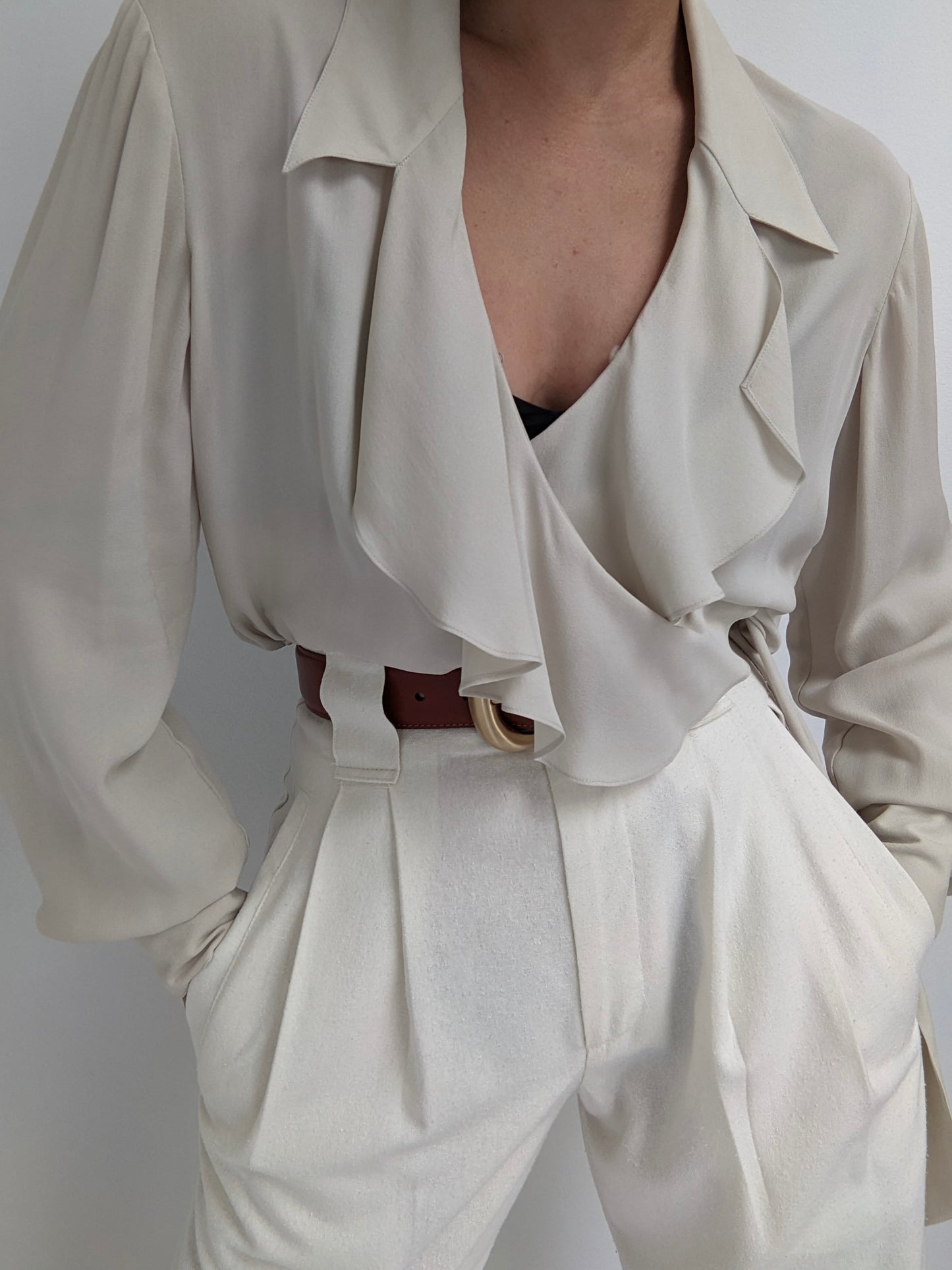 Beautiful Vintage Ruffled Silk Wrap Blouse