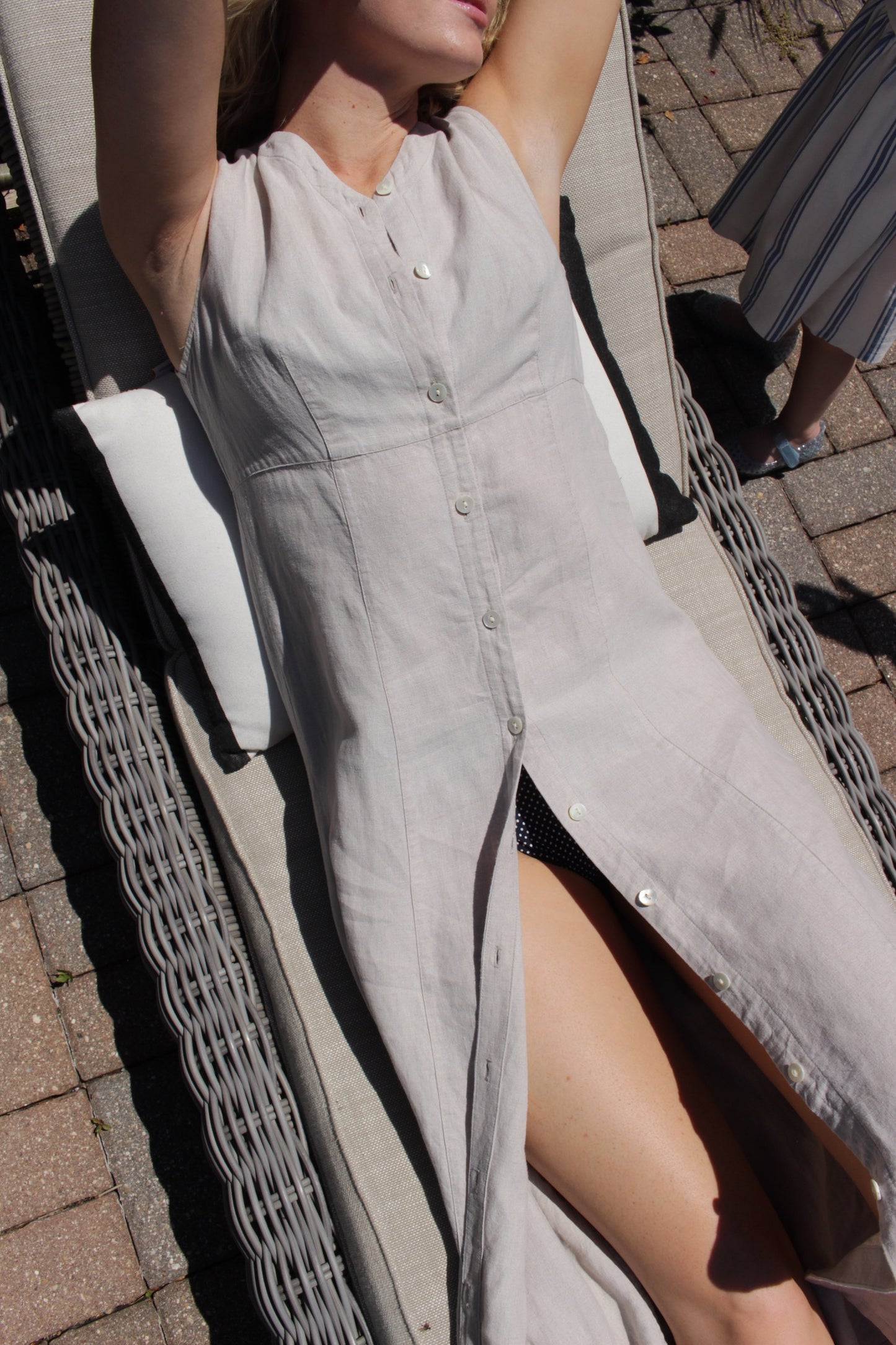 Vintage Pale Oat Buttoned Linen Dress