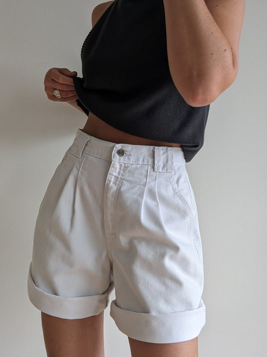 Vintage Pearl Pleated Denim Shorts