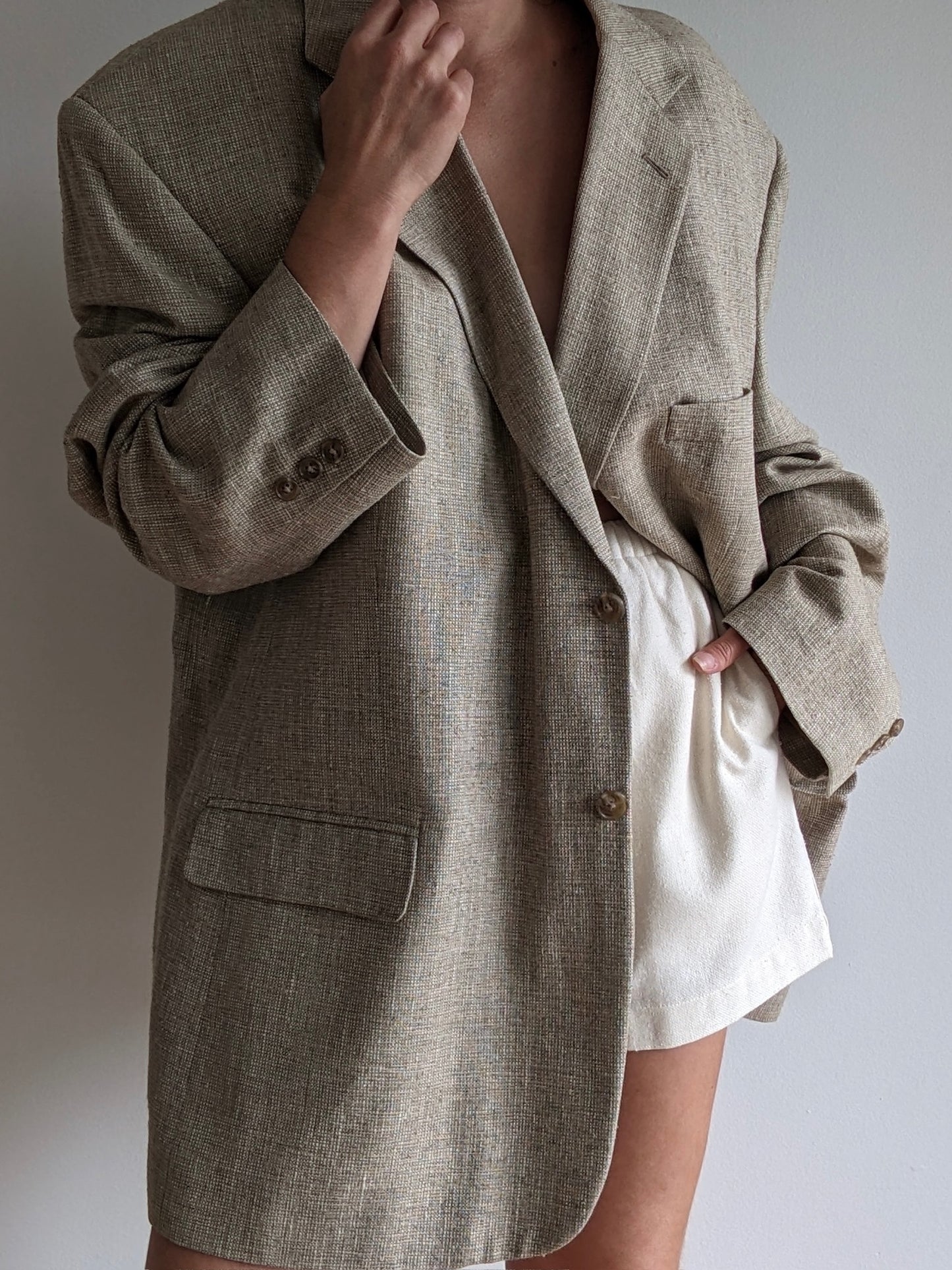 Vintage Oat Woven Silk Blazer