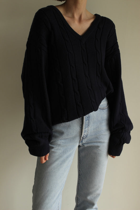 Vintage Navy Cable Knit Cotton Sweater