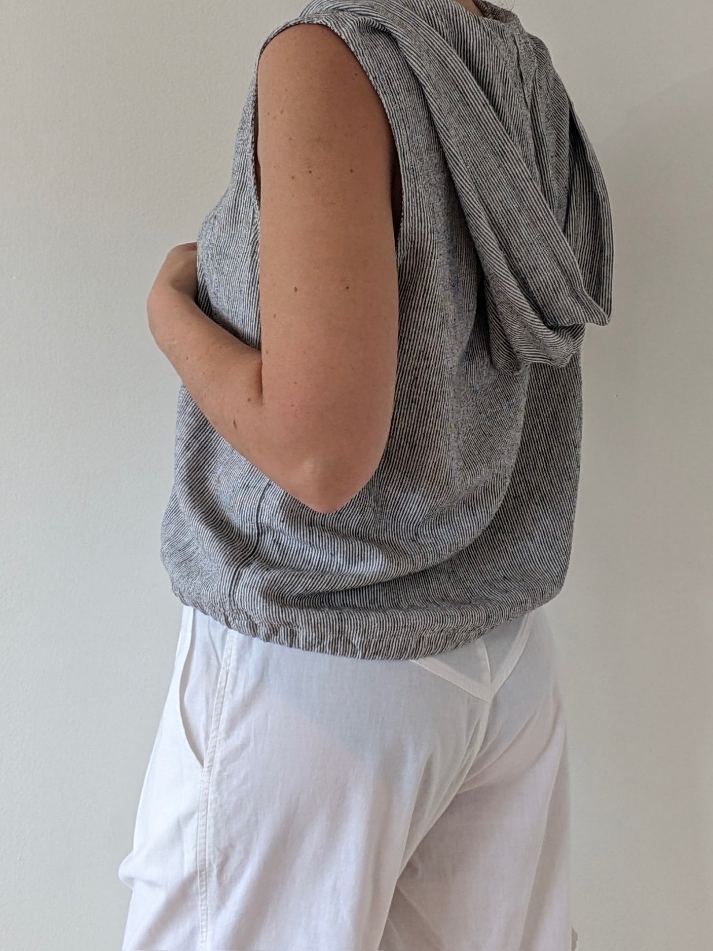 Vintage Sleeveless Striped Linen Top