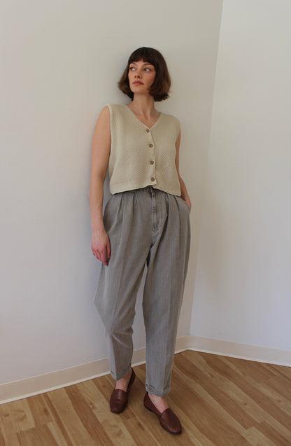 Vintage Stone Pleated Cotton Trousers