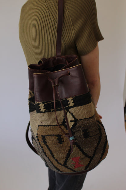 Vintage Printed Weave & Leather Bucket Bag