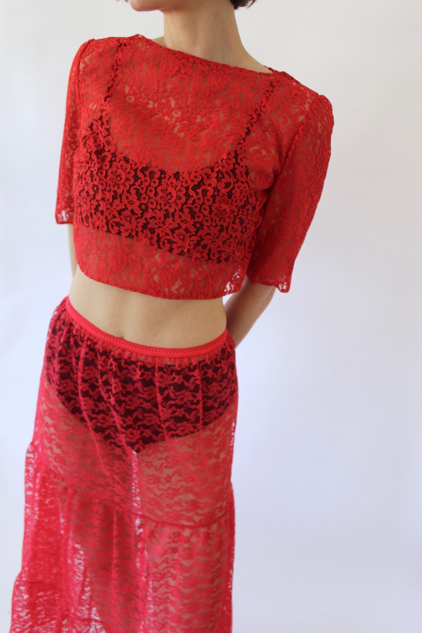 Vintage Chili Lace Crop Blouse