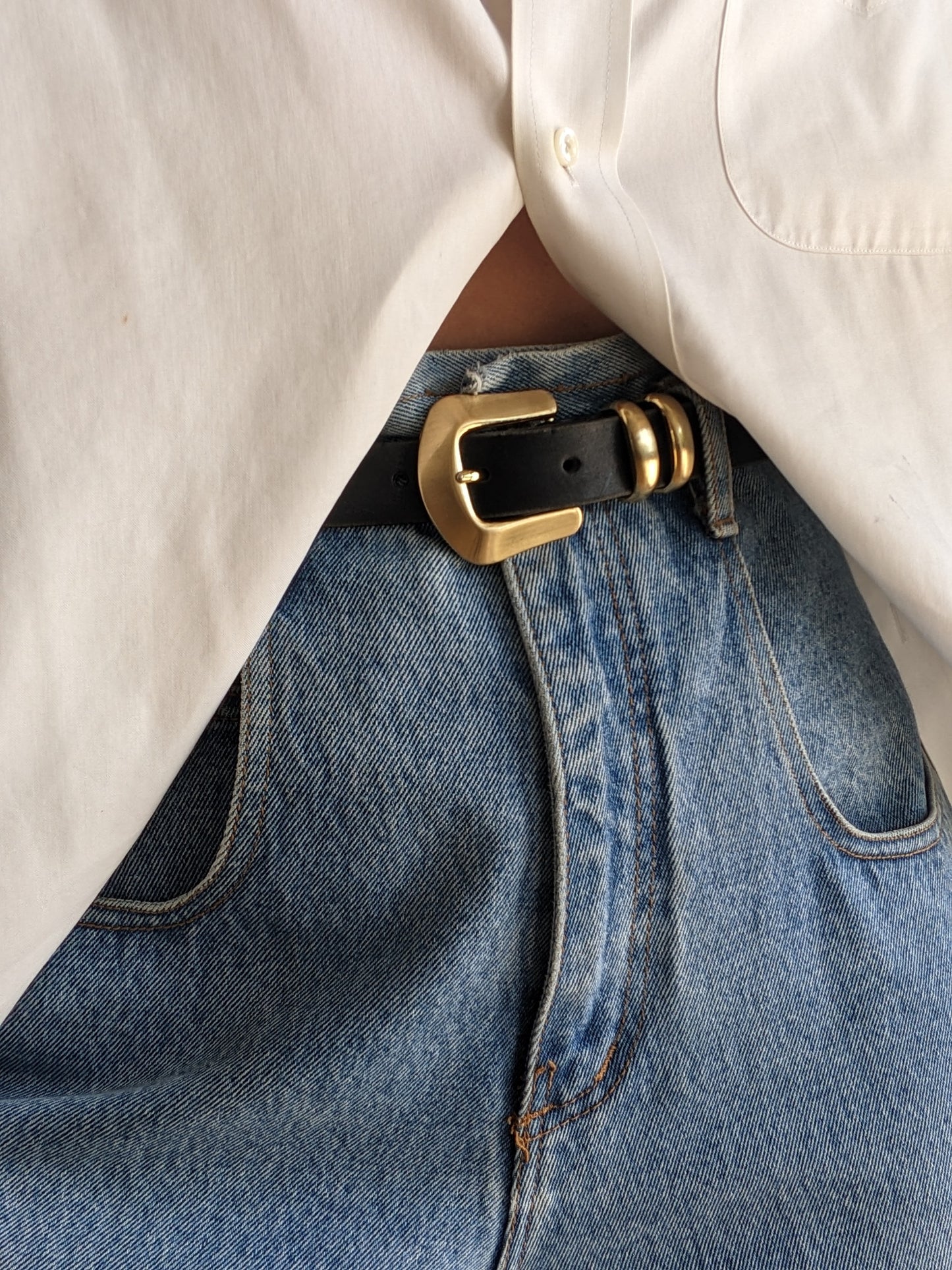Vintage Smooth Ink Black Leather Belt