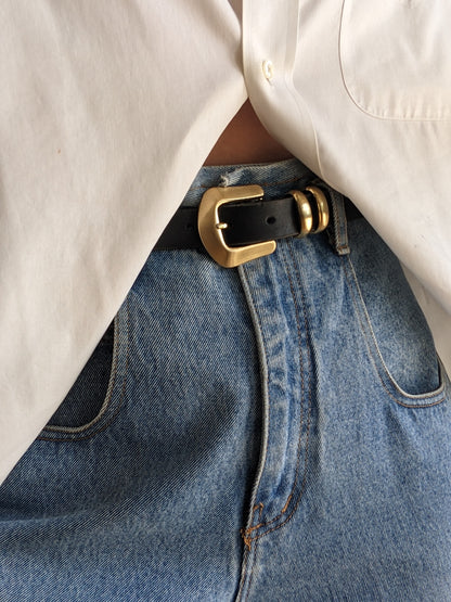 Vintage Smooth Ink Black Leather Belt