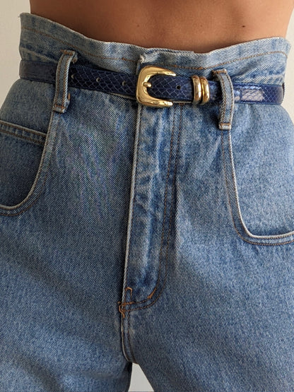 Vintage Lapis Snakeskin Leather Belt