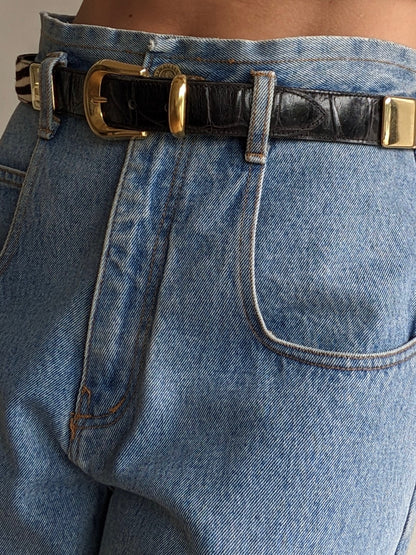 Vintage Embossed Leather & Zebra Calf Hair Belt