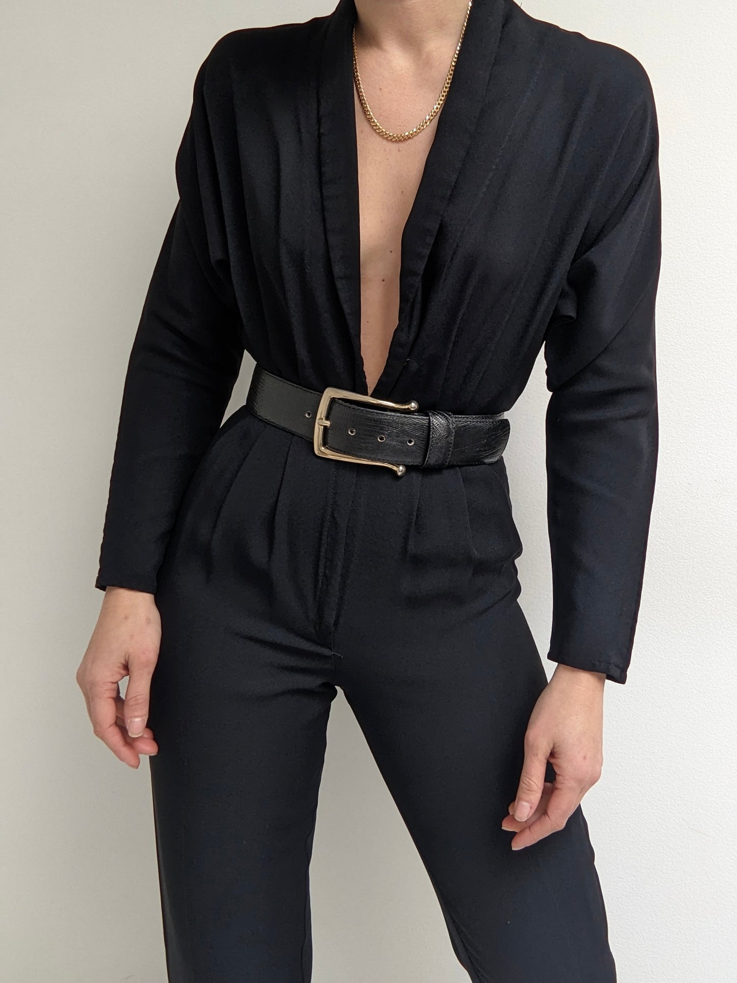 Vintage Ink Black Low-Cut Jumpsuit