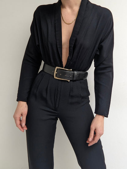 Vintage Ink Black Low-Cut Jumpsuit