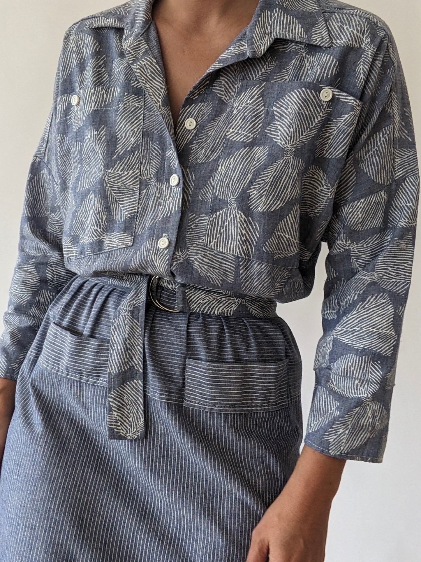 Vintage Belted Bow-Print Shirt Dress