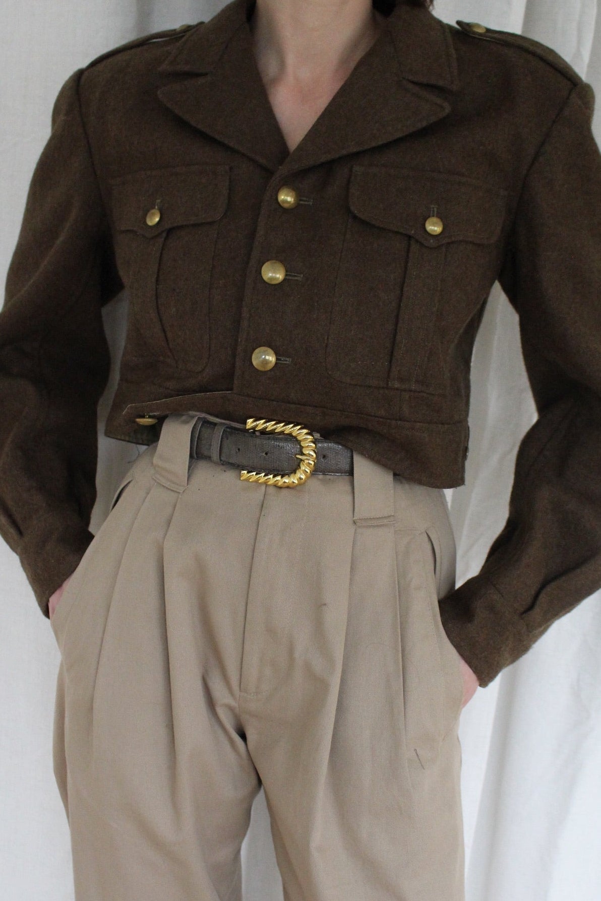 Amazing Vintage French Army Wool Crop Jacket