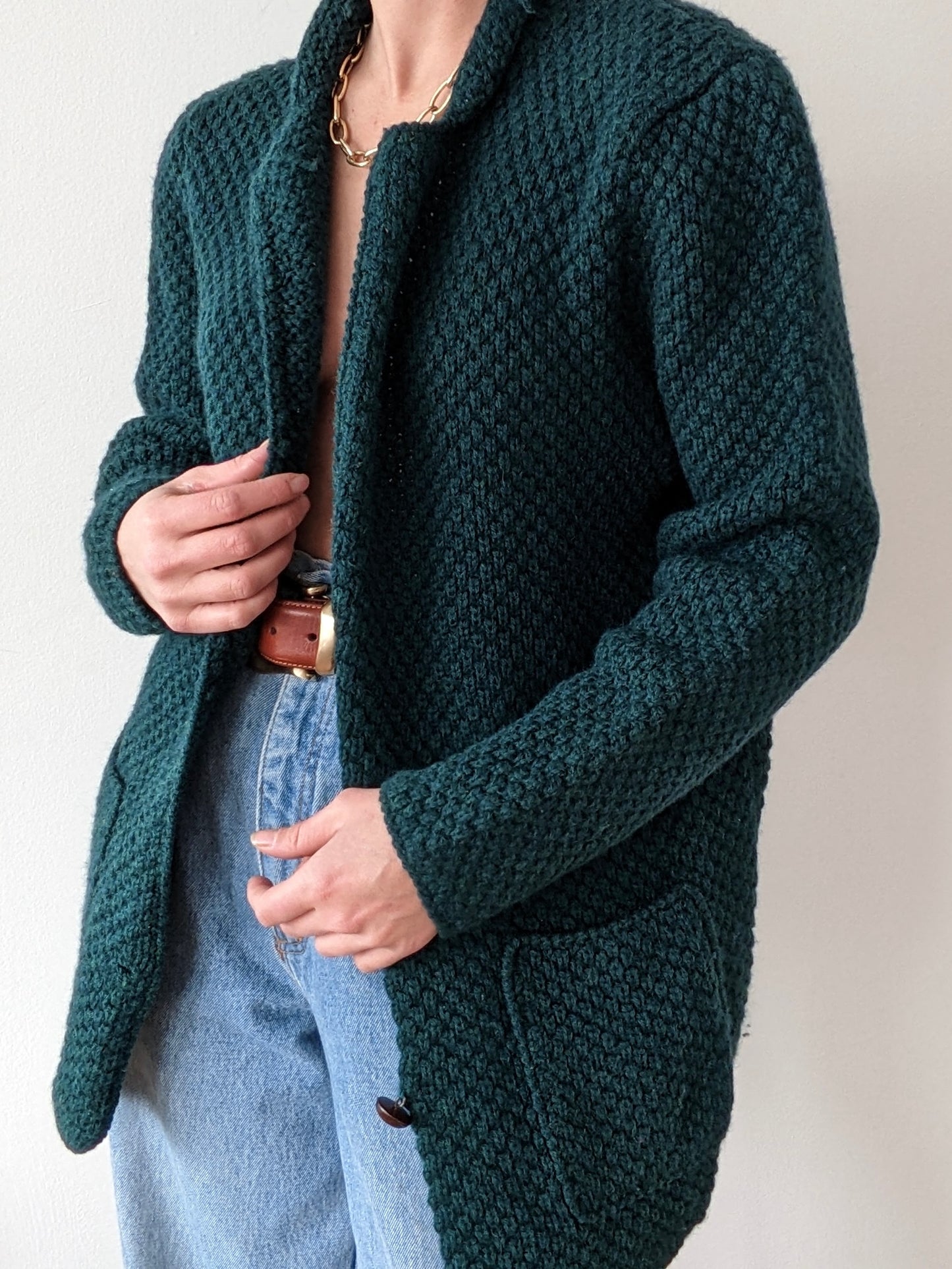 Vintage Evergreen Woven Wool Cardigan