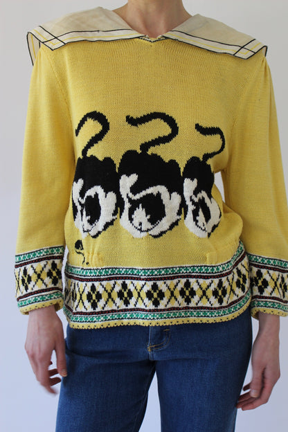 Fun Vintage Cat Trio Collared Knit