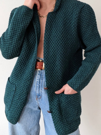 Vintage Evergreen Woven Wool Cardigan