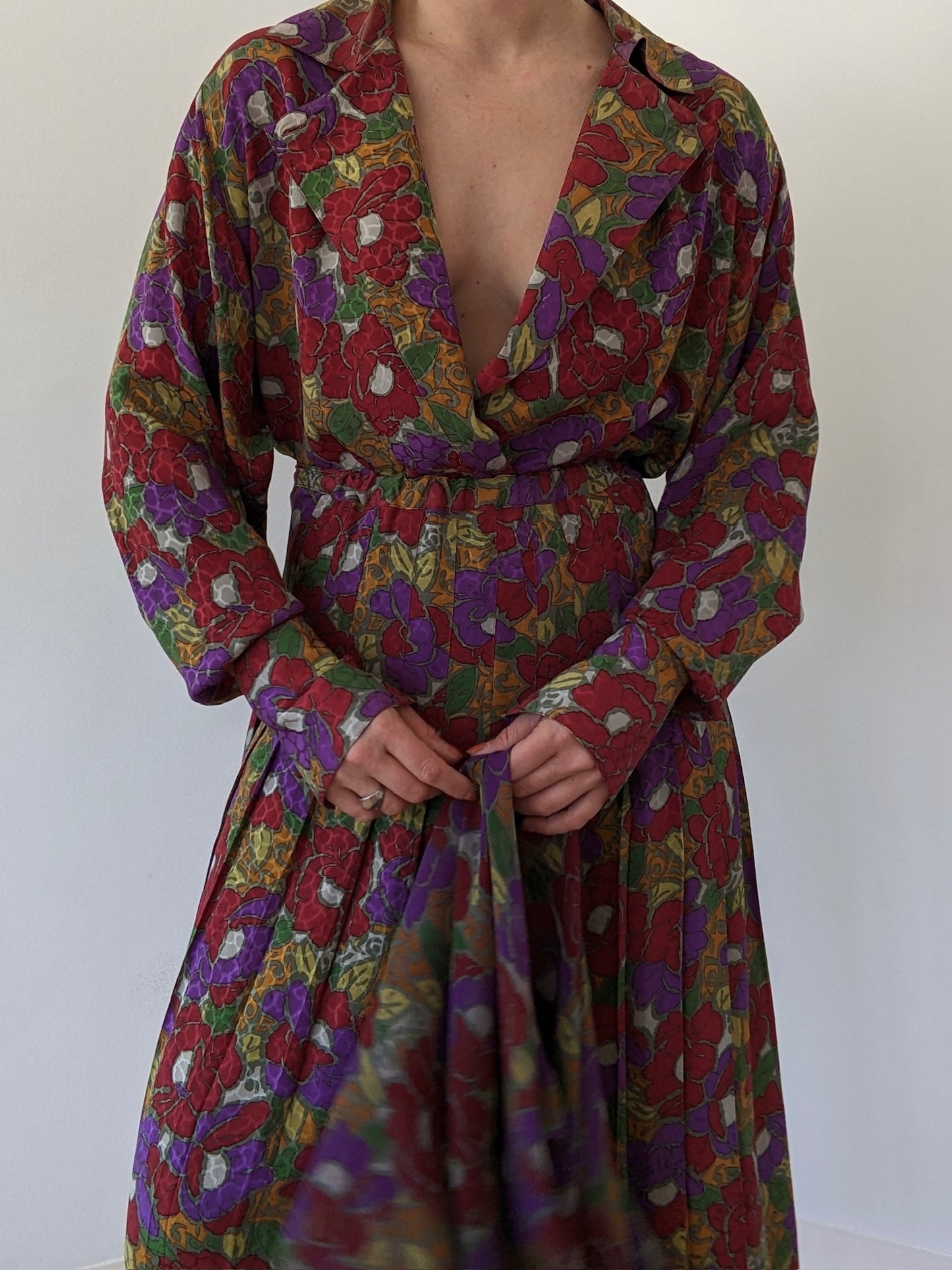 Vintage Floral Silk Skirt Set