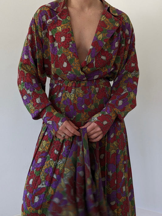 Vintage Floral Silk Skirt Set