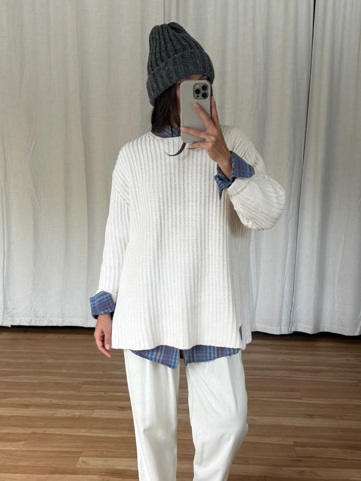 Vintage Cream Knitted Cotton Sweater