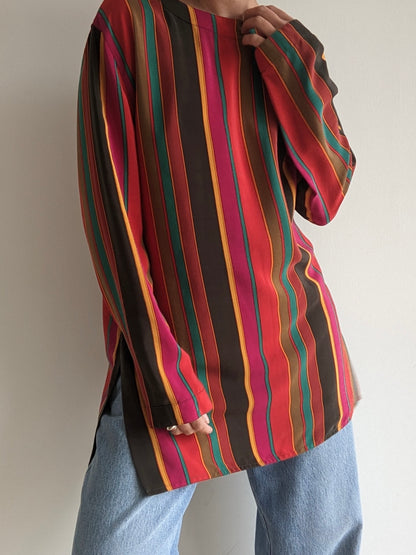Bold Vintage Striped Silk Tunic