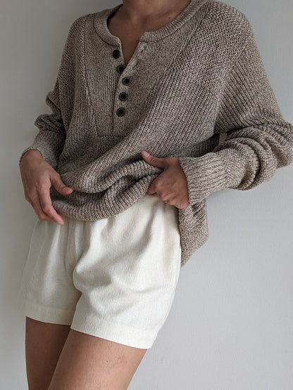 Vintage Marled Almond Cotton Henley