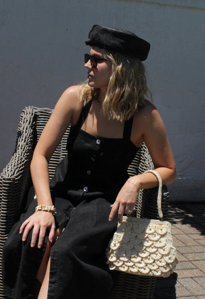 Vintage Black Woven Straw Pillbox Hat