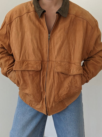 Vintage Clay Leather Bomber Jacket